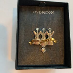 Charming Covington Silver and Gold Angel FRIENDS Pin with Dangling Heart Charm.